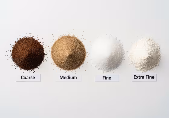 A visual chart showing different coffee grind sizes from coarse to medium to fine, labeled for different brew methods.